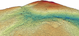 3D point cloud colored by elevation of area within Tahoe National Forest. (Credit: OpenTopography)