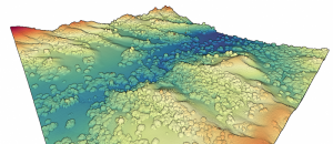 3D point cloud colored by elevation of the University of California Sedgwick Reserve. (Credit: OpenTopography)