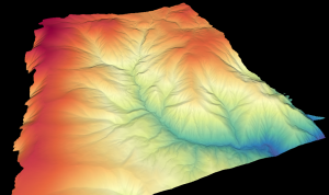 3D point cloud colored by elevation of the Dump Creek basin in Idaho. (Credit: OpenTopography)