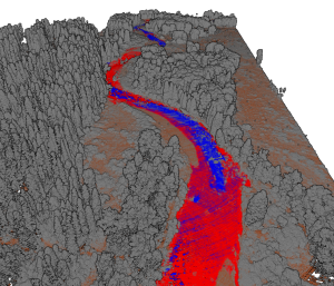 3D point cloud of lidar data over the Swan River in Montana. (Credit: OpenTopography)